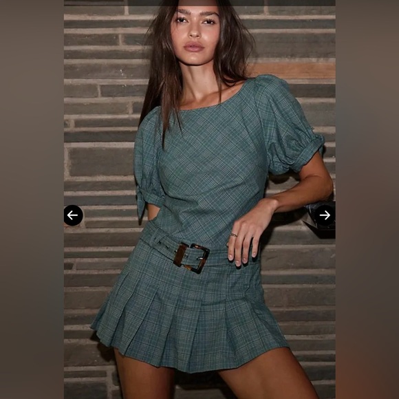 Free People Sevi Plaid Mini Dress - Green Combo Size XS NNT - Picture 2 of 10